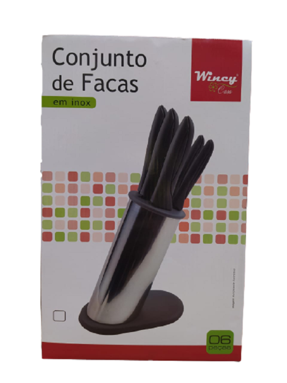 CONJUNTO DE FACA 6 PEÇAS COM CEPO INOX WINCY