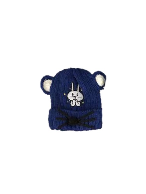 GORRO INFANTIL CINZA COM ORELHAS E ESTAMPA DE COELHINHO